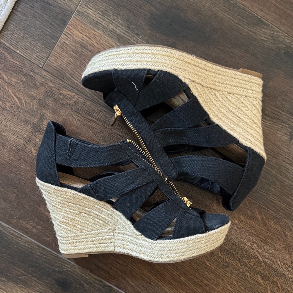 Merona Black and Tan Wedge Sandals